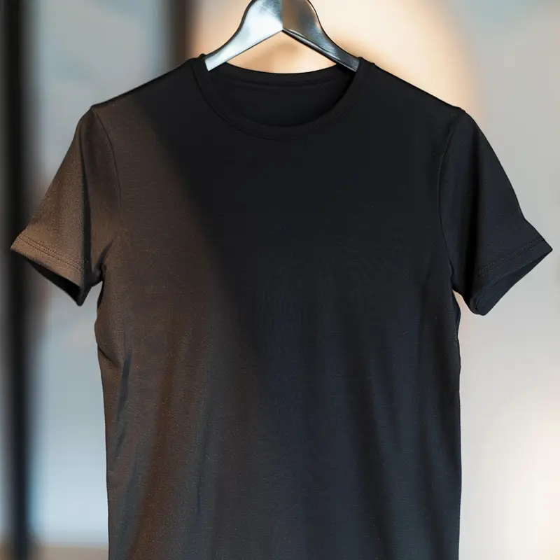 Blank black t-shirt hanging on a hanger